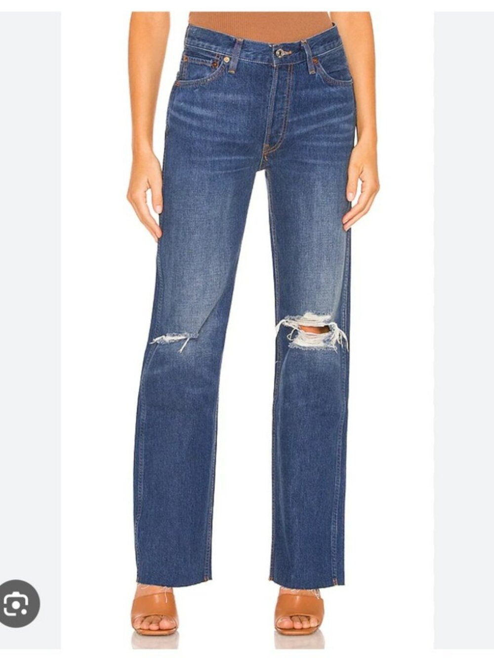 NWT Re/Done 90s High Rise Loose Destroyed Broken Blue Button-Fly Jeans Womens Si